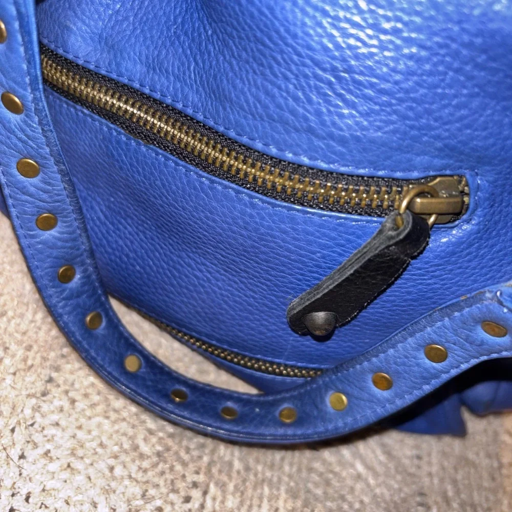 SALE! Betsey Johnson Queen of the Night Electric Blue Studded Leather Handbag - Picture 8 of 11